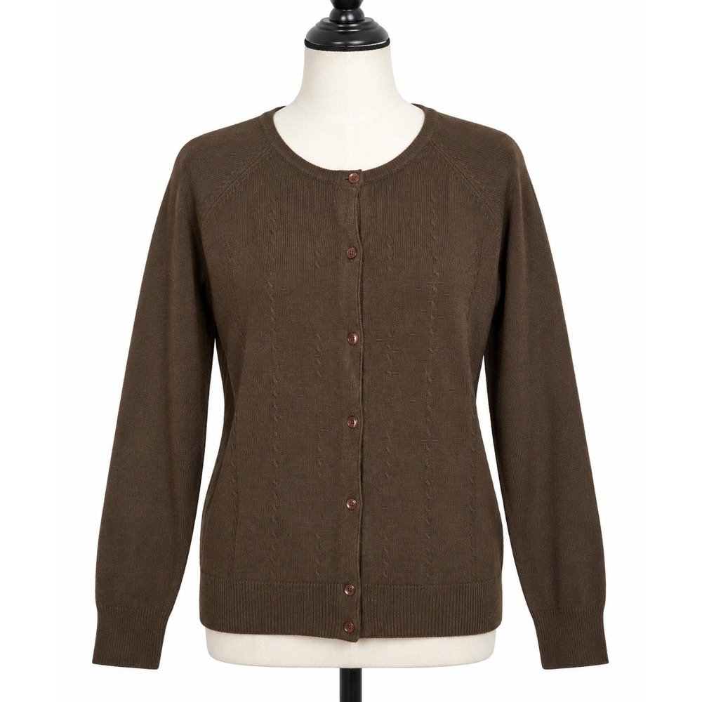 Vintage Laura Scott Petite Large Brown Cardigan Sweater 90s Button Front Preppy